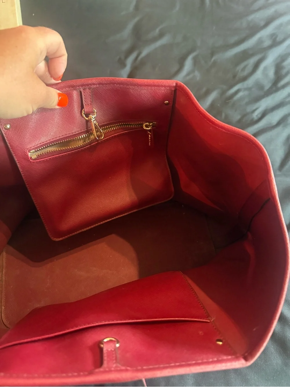 Michael Kors Red Saffiano Leather Tote with Gold Hardware